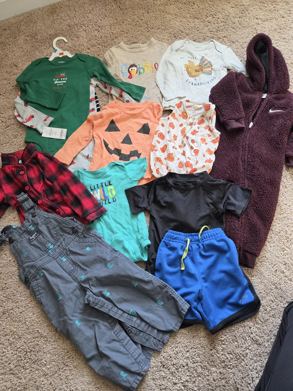 Bundle 18 Months Boys Halloween Pumpkin Nike Carters Osh Skull Overalls Christma